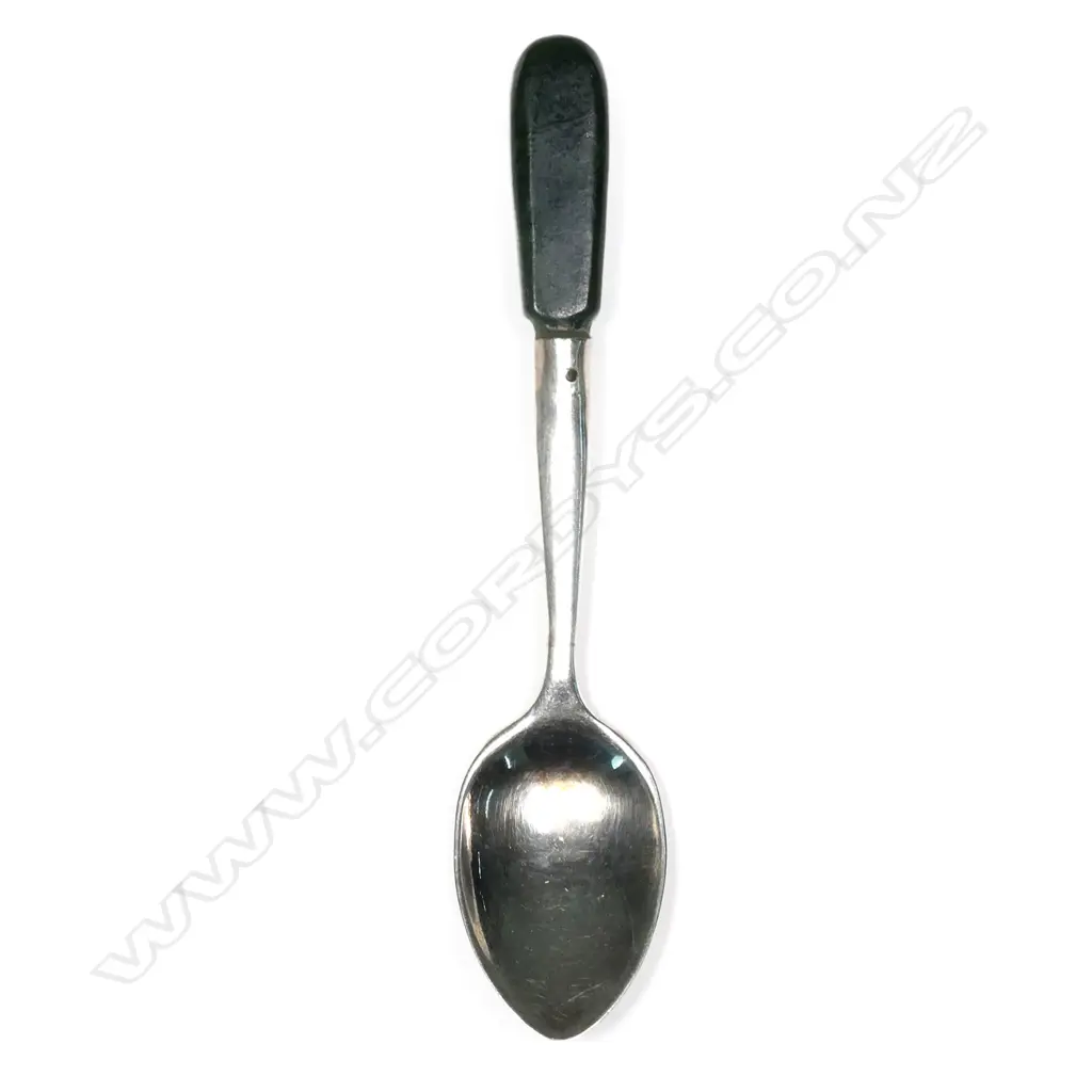 Joseph Swindell & Sons (Christchurch) silver and greenstone coffee spoon, Image 1++